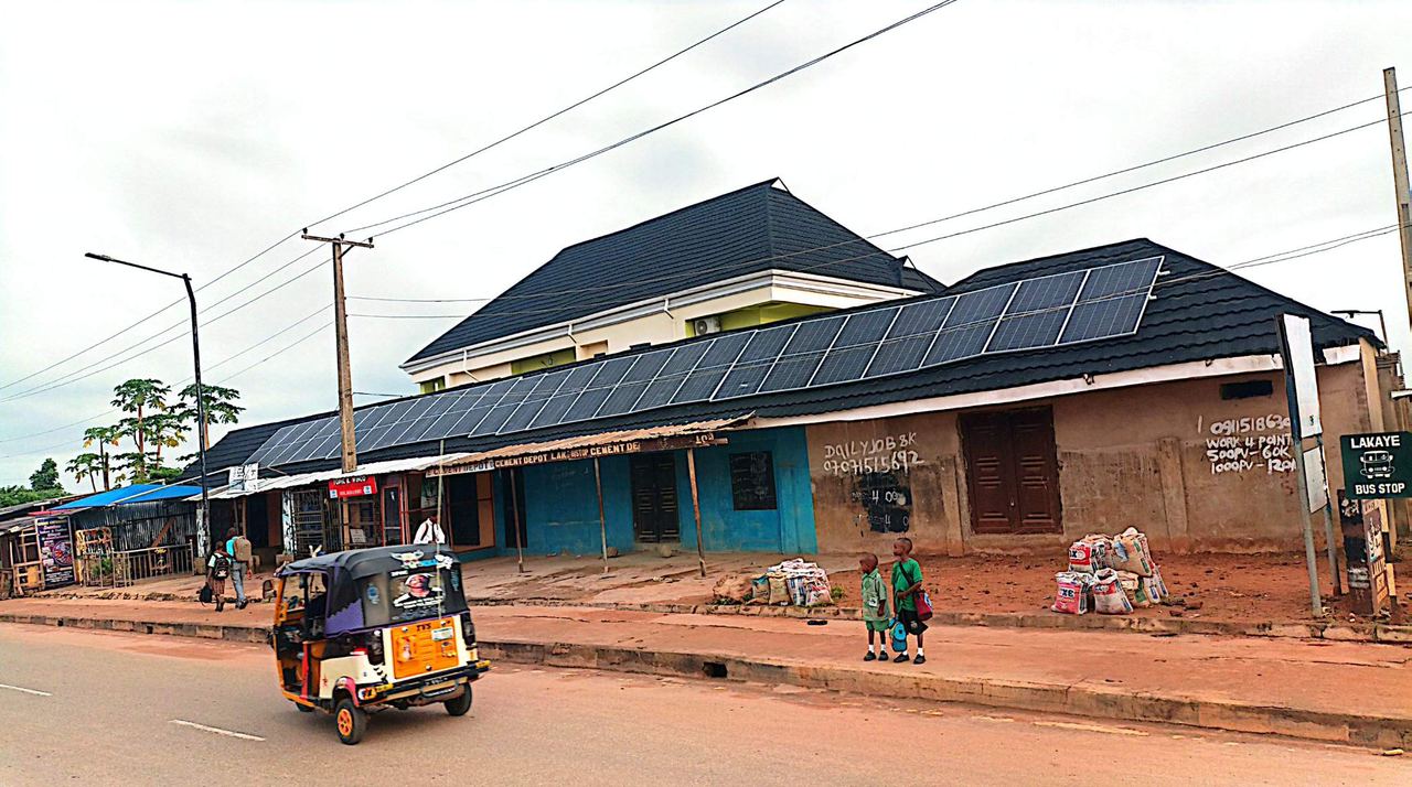 Rooftop solar array above a street